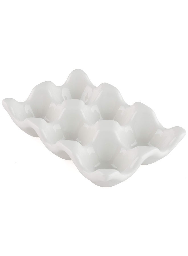 forkmannie Ceramic Egg Holder 6 Cups Egg Tray Porcelain Fresh Egg Holder for Fridge Countertop Kitchen Storage (White) - Image 1